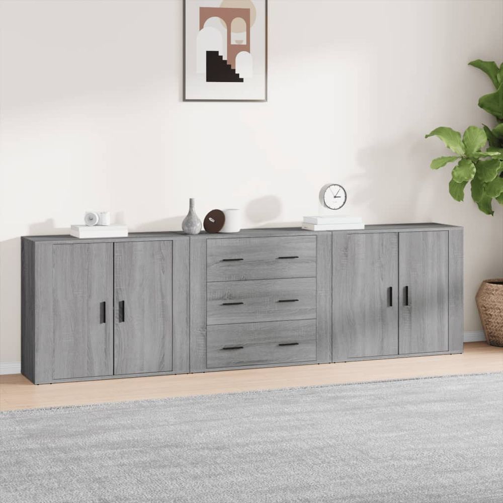 Sideboards 3 pcs White Engineered Wood