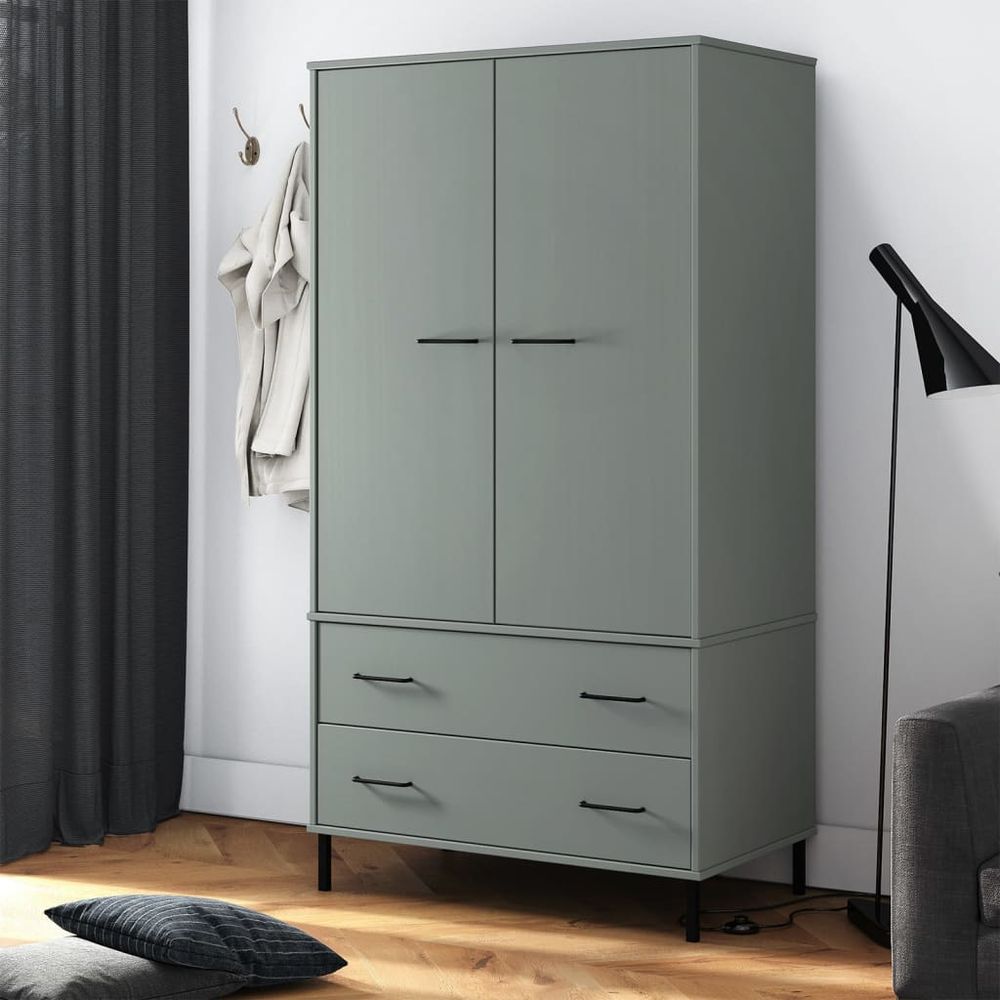 Wardrobe with Metal Legs Brown 90x55x172.5 cm Solid Wood OSLO