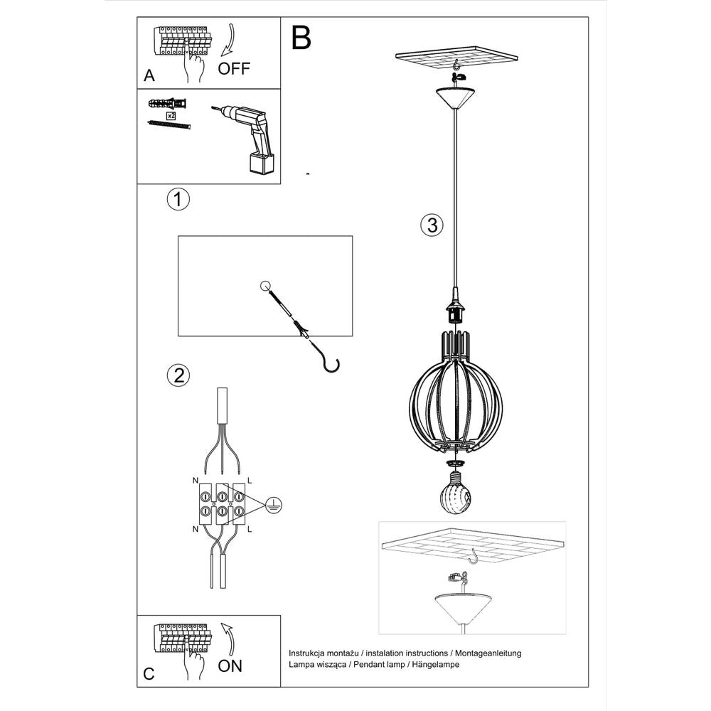 Pendant lamp wood Arancia Scandinavian Design E27