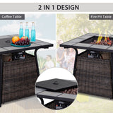 Rattan Fire Pit Square Patio Heater w/ Fire Control Panel for Outdoor