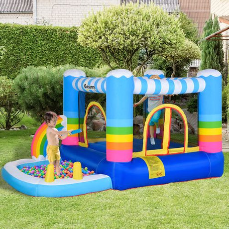 Kids Bouncy Castle with Pool Outdoor Trampoline W/ Net Blower 3-8 Yrs