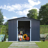 Outdoor Storage Shed 8 x 6 FT Large Metal Tool Sheds, Heavy Duty Storage House with Sliding Doors with Air Vent,Dark Grey