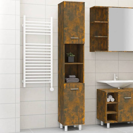 Bathroom Cabinet Smoked Oak 30x30x179 cm Engineered Wood