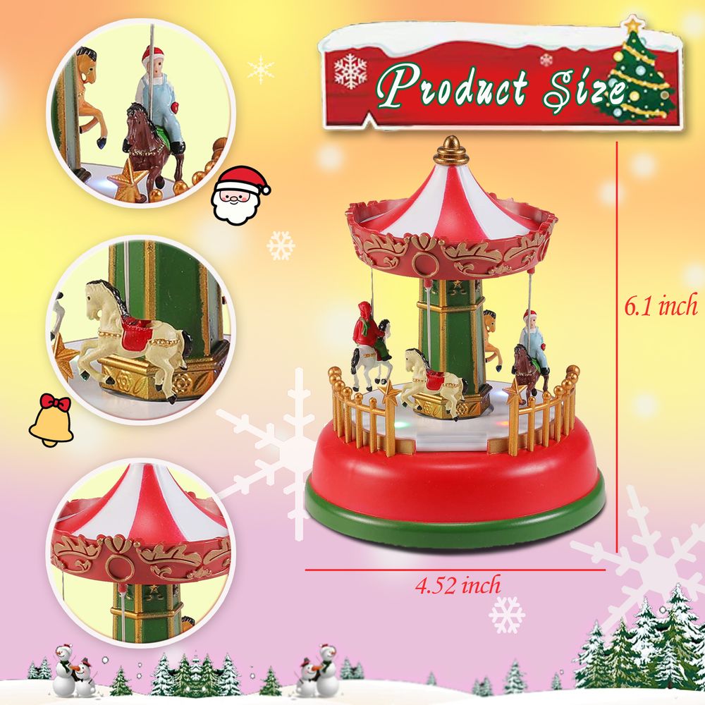 Illuminated Christmas Village Decoration Carnival Scene - Animated Carousel with Led Light Holiday Ornaments Gifts Music