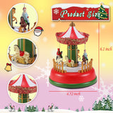 Illuminated Christmas Village Decoration Carnival Scene - Animated Carousel with Led Light Holiday Ornaments Gifts Music