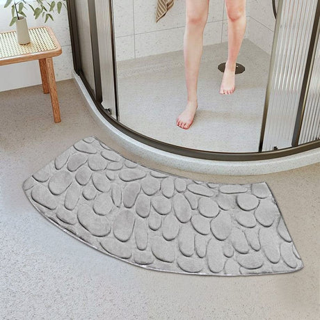 Curved Shower Mat,Anti-Slip Bathroom Carpet Rugs Corner Bath Tub Floor Foot Pads,Washable,Soft Absorbent arc shape bathroom mat