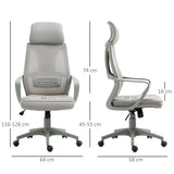 Mesh Back Office Chair w/ Adjustable Height Padded Headrest Grey Vinsetto