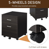 2-Drawer Locking Office Filing Cabinet 5 Wheels Rolling Storage Brown Vinsetto