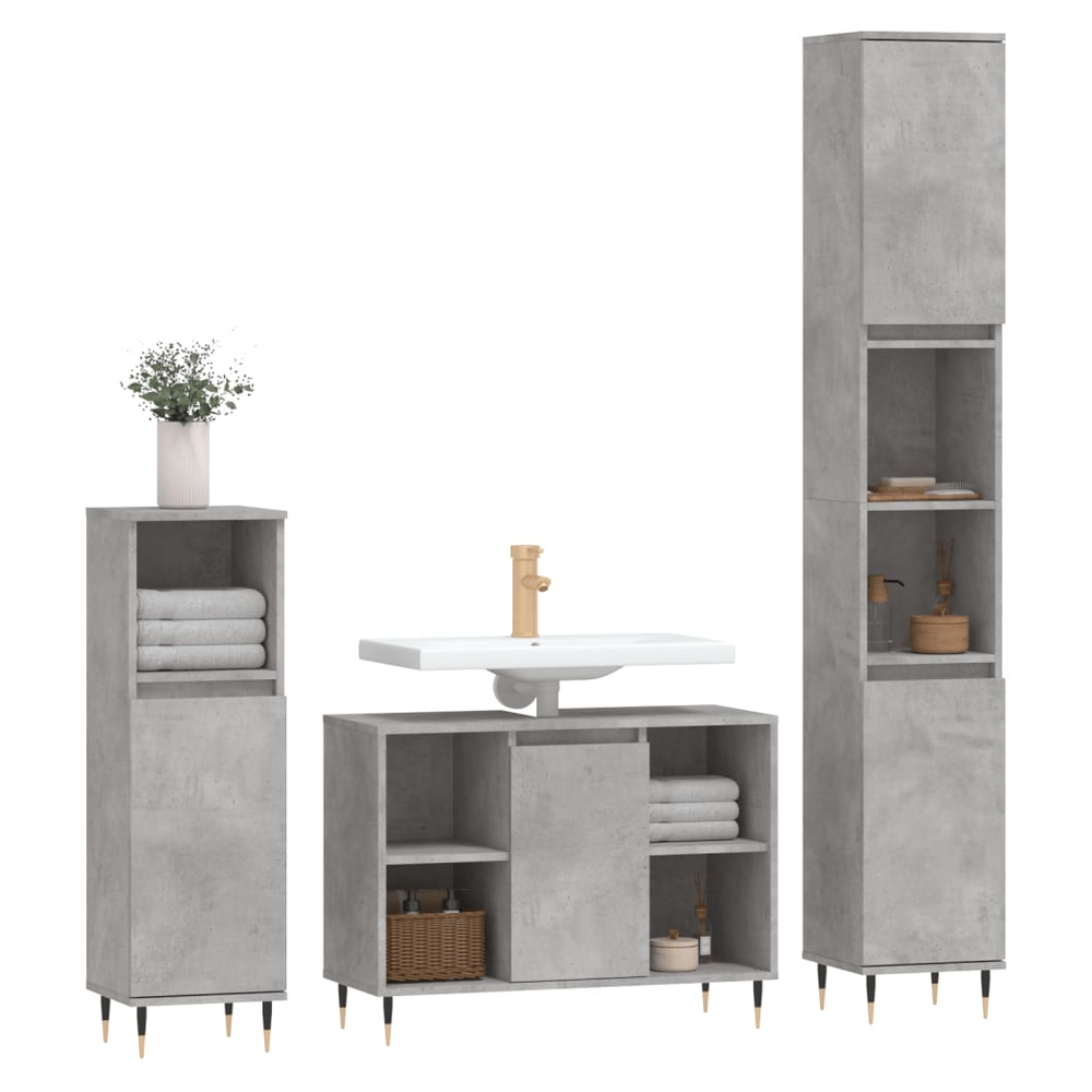 3 Piece Bathroom Furniture Set Concrete Grey Engineered Wood