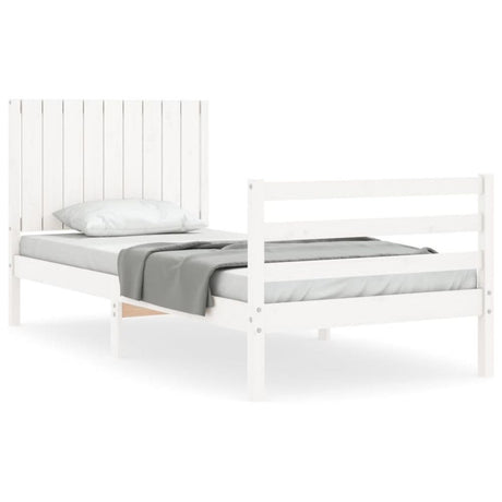 Bed Frame with Headboard White 3FT Single Solid Wood