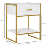 Modern Bedside Table Side Table Nightstand w/ Drawer Shelf White Gold