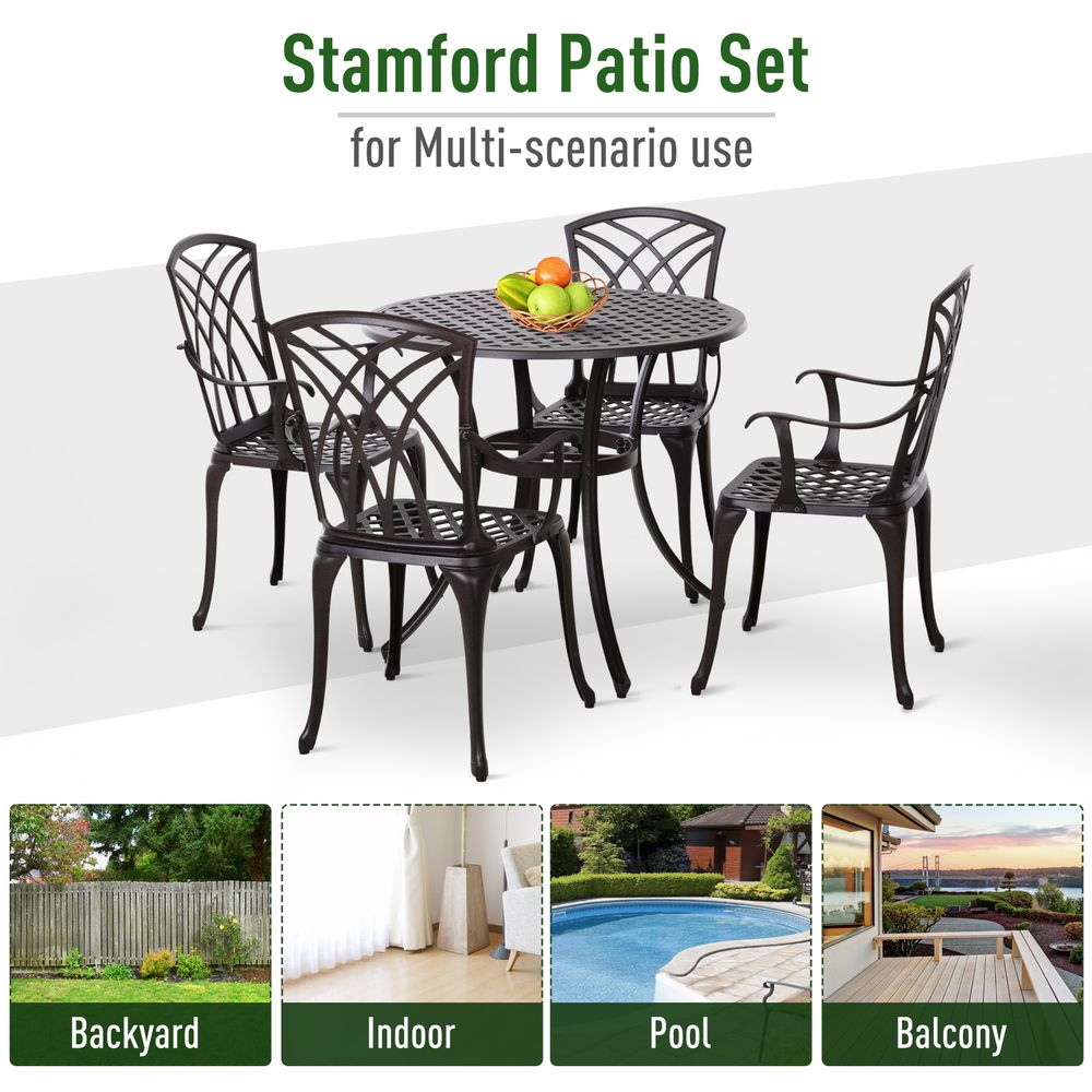 Cast Aluminium 4-Seater Outdoor Garden Table & Chair Set Brown