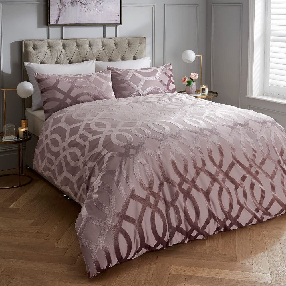 VELVET JACQUARD GEO BLUSH DUVET SET SB