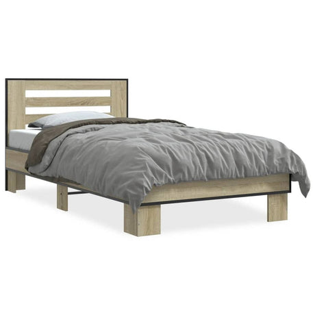 Bed Frame Grey Sonoma 90x190 cm Single Engineered Wood and Metal