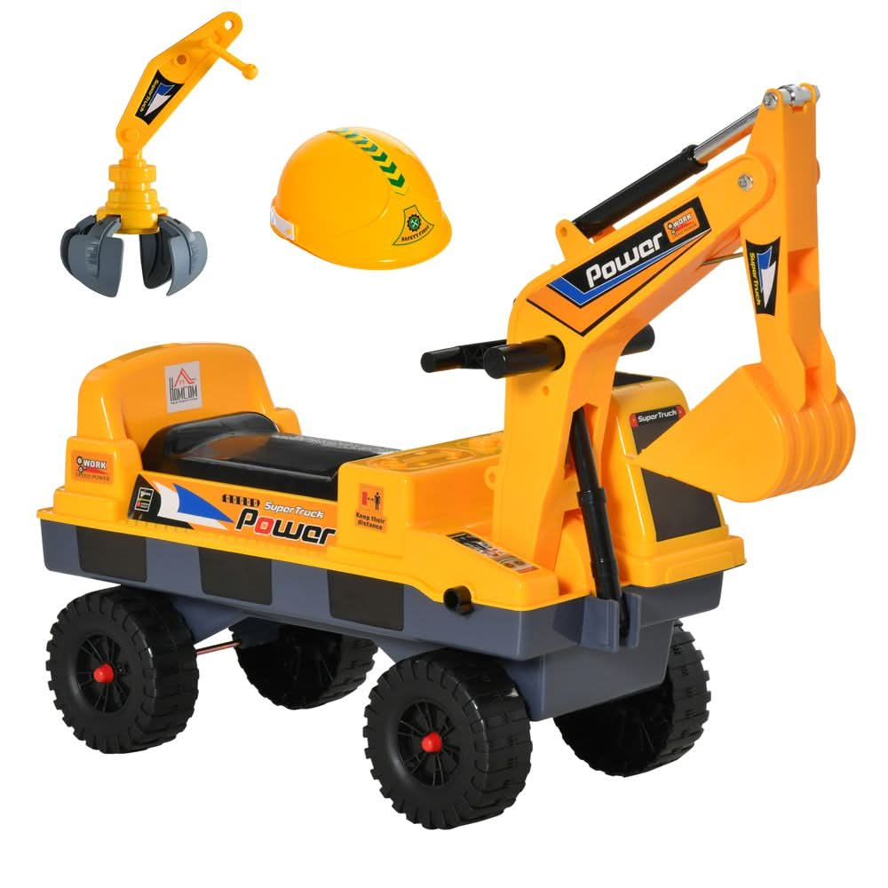 No Power Ride on Excavator Digger Music Light for 2-3 Years Old Yellow