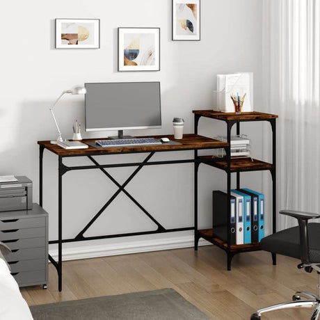 Desk with Shelves Black 135x50x90 cm Engineered Wood&Iron