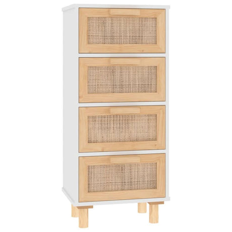 Sideboard White 40x30x90 cm Solid Wood Pine and Natural Rattan