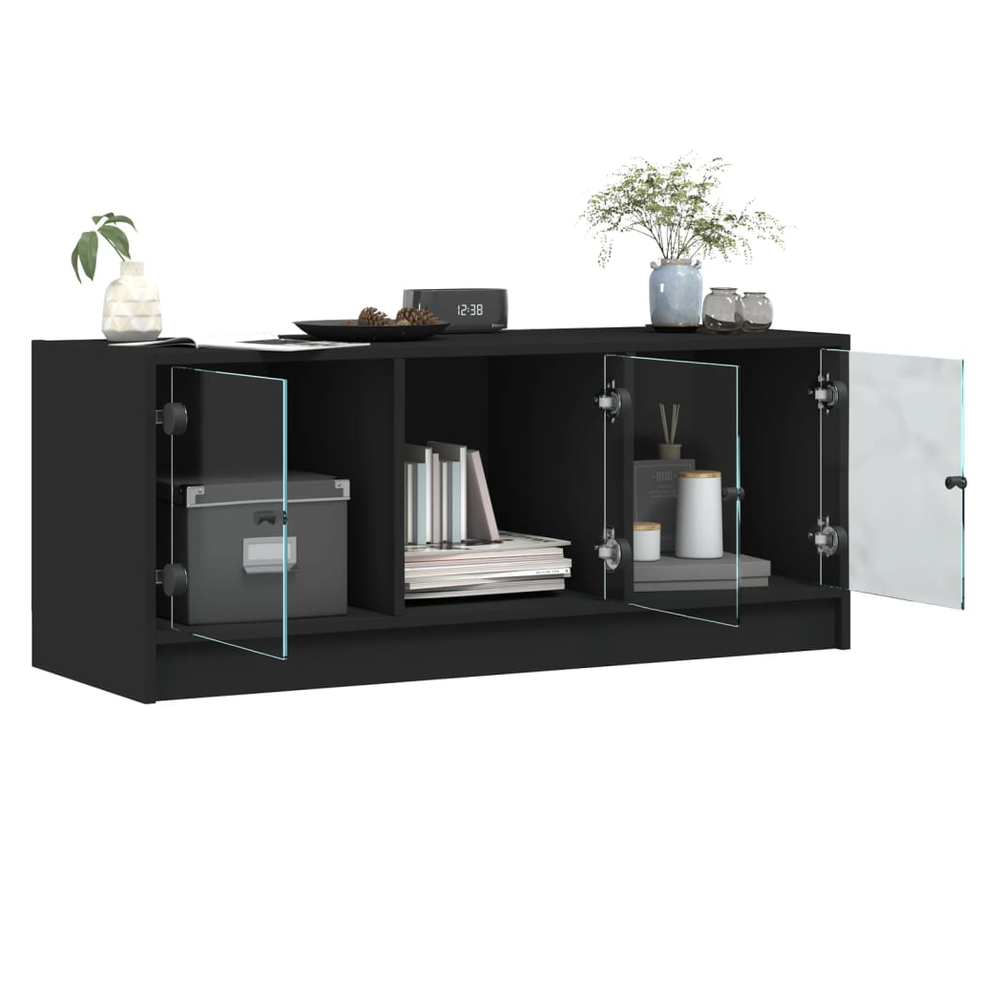 TV Cabinet with Glass Doors Black 102x37x42 cm