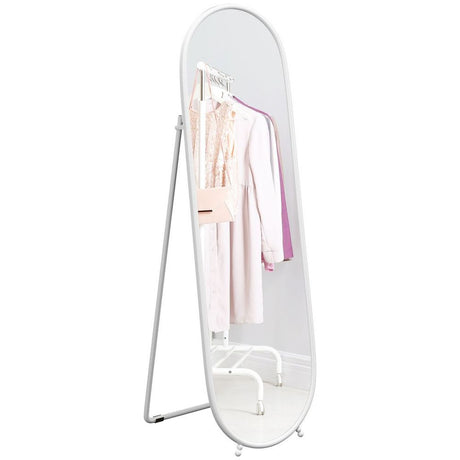 Oval Full Length Mirror with Metal Frame Hanging or Leaning White