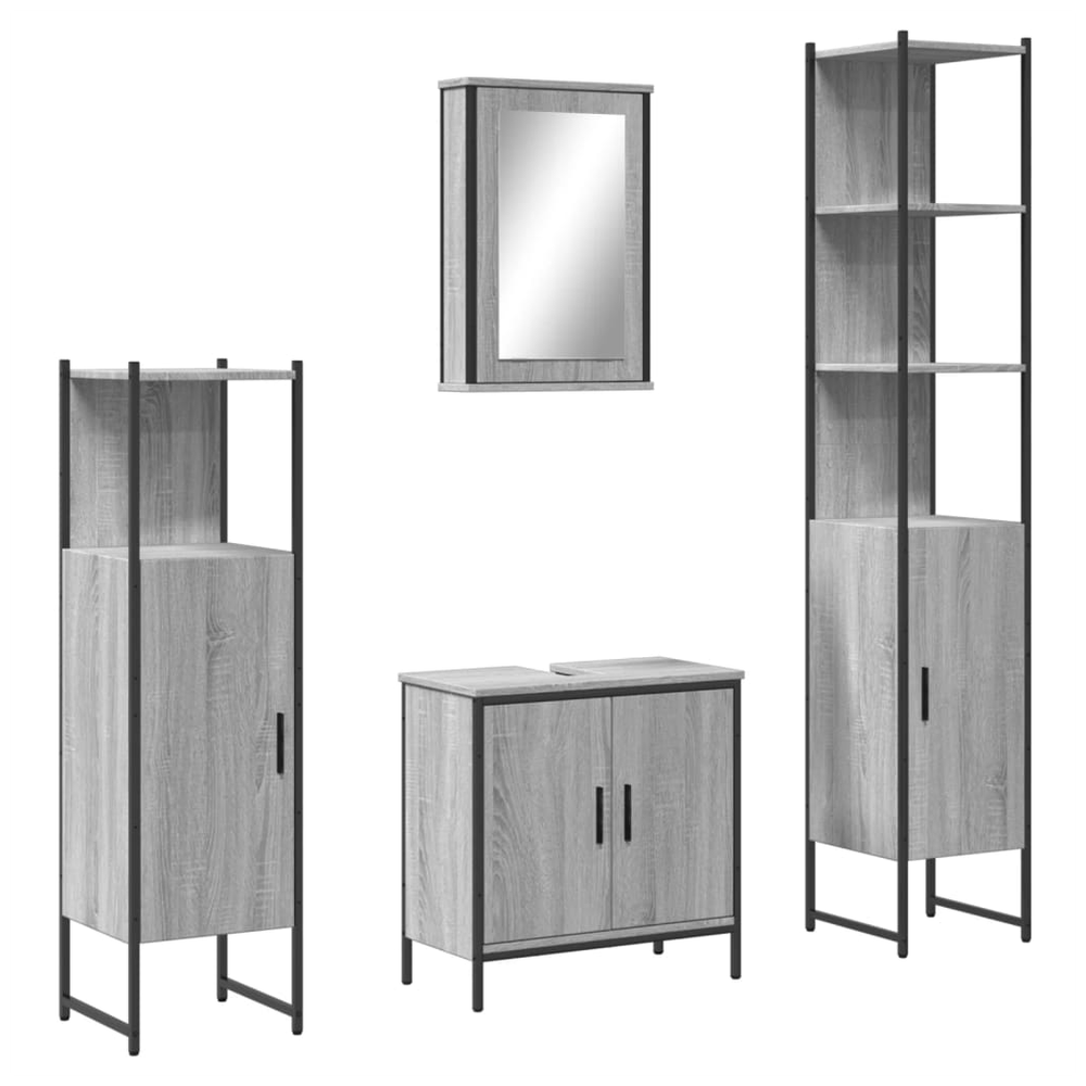 4 Piece Bathroom Furniture Set Grey Sonoma Engineered Wood