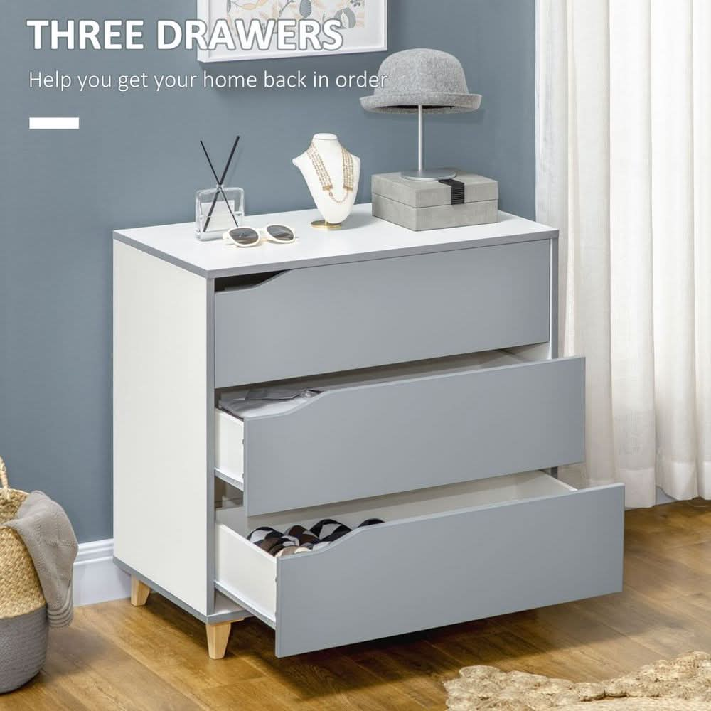 Chest of Drawers 3-Drawer Dresser Storage Cabinet with Solid Wood Legs Grey