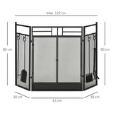 HOMCOM 3 Panel Folding Fire Screen with Double Door Fireplace Tool Accessary