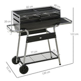 Outsunny Charcoal BBQ Grill with Double Grill, Table, Storage Shelf and Wheels