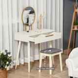 Modern Dressing Table with Round Mirror, Makeup Vanity Table with 2 Drawers White Desk w/ Mirror