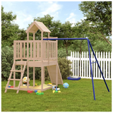 Playhouse with Climbing Wall Swing Solid Wood Pine