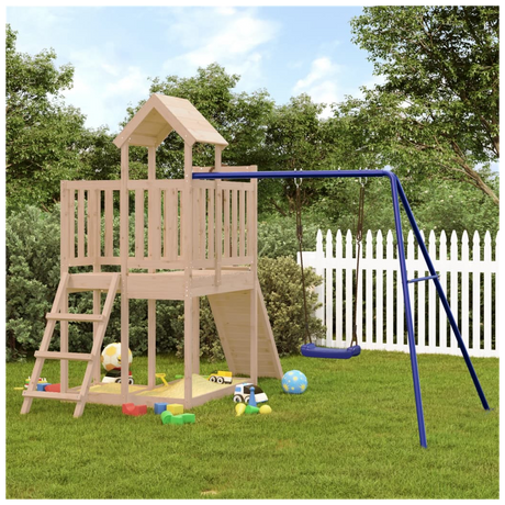 Playhouse with Climbing Wall Swing Solid Wood Pine