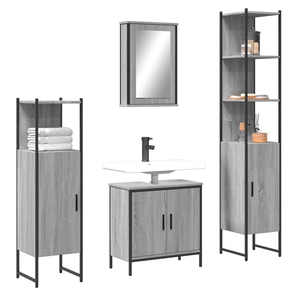 4 Piece Bathroom Furniture Set Grey Sonoma Engineered Wood