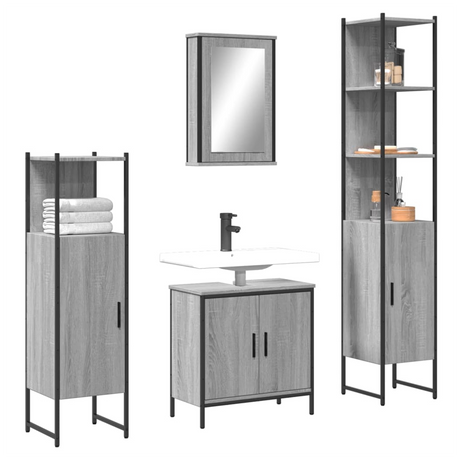 4 Piece Bathroom Furniture Set Grey Sonoma Engineered Wood