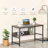 2-Tier Writing Desk Metal Frame Smooth Shelves Storage Shelf Rustic Brown