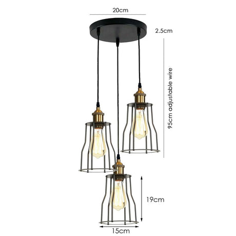 3-Lights Cage Pendant Lamps Ceiling Light Fixtures~1422