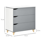 Chest of Drawers 3-Drawer Dresser Storage Cabinet with Solid Wood Legs Grey