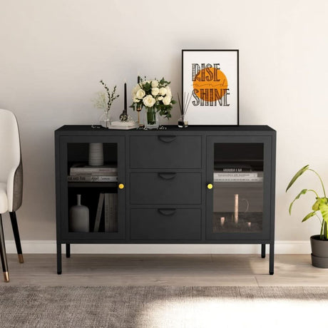 Sideboard Black 105x35x70 cm Steel and Tempered Glass