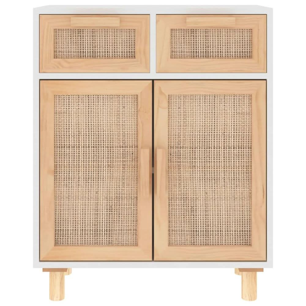 Sideboard White 60x30x75 cm Solid Wood Pine and Natural Rattan