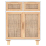 Sideboard White 60x30x75 cm Solid Wood Pine and Natural Rattan