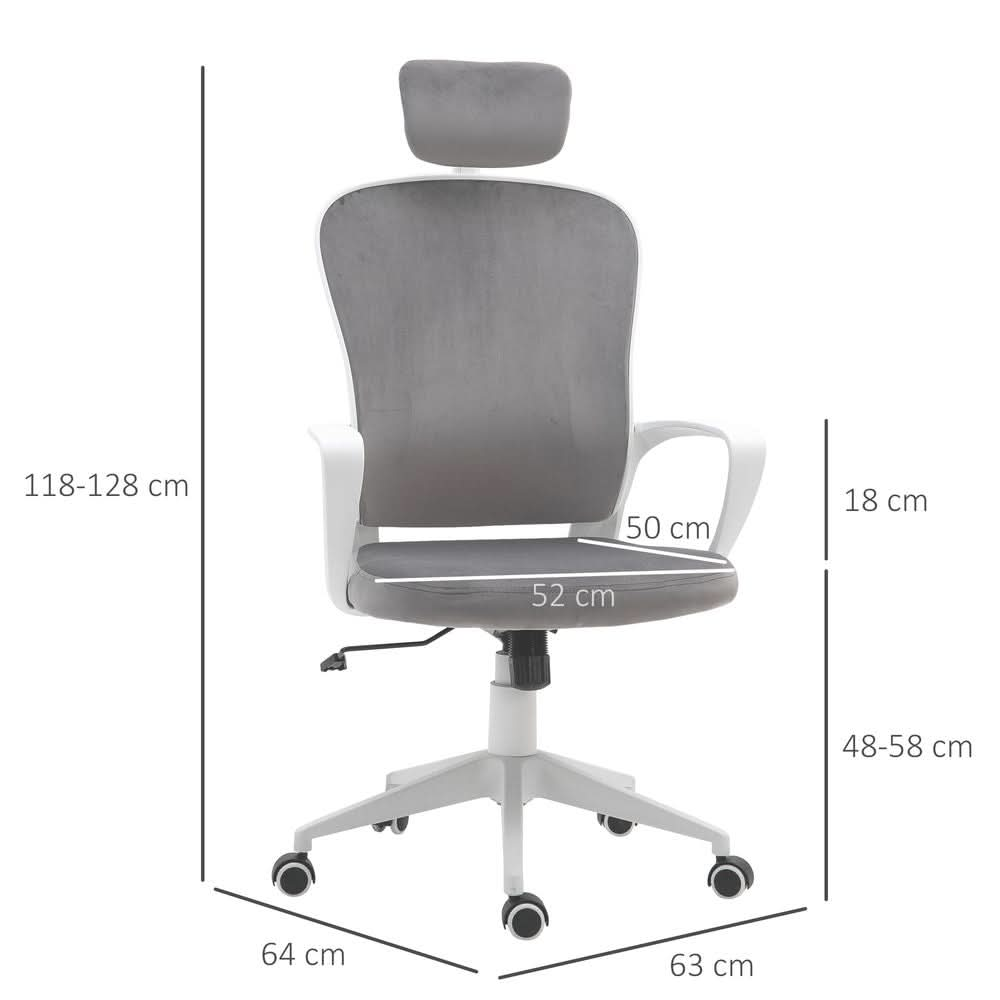 High-Back Office Chair Home Rocking w/ Wheel, Up-Down Headrest, Grey Vinsetto