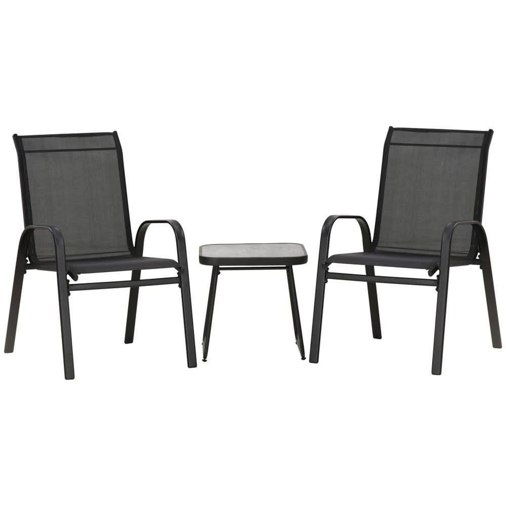 Outsunny 3PCs Bistro Set w/ Breathable Mesh Fabric & PSC Board Top Table, Black