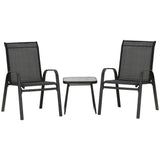 Outsunny 3PCs Bistro Set w/ Breathable Mesh Fabric & PSC Board Top Table, Black