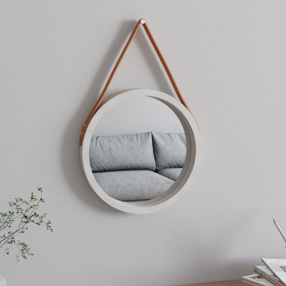 Wall Mirror with Strap White Ø 35 cm