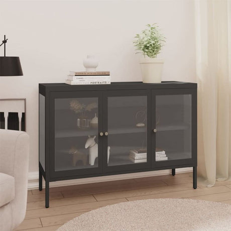 Sideboard Black 105x35x70 cm Steel and Glass