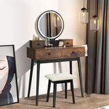 Vanity Set with Touch Screen Lighted Mirror, Makeup Table with Cushioned Stool, 4 Drawers, Rustic Brown and Black