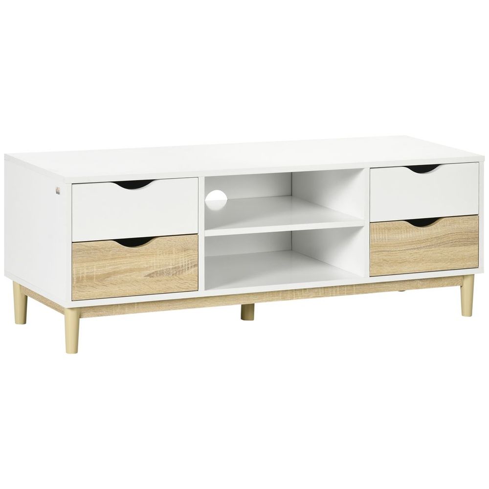 TV Cabinet Stand with 4 Drawers and Storage Shelf for Living Room