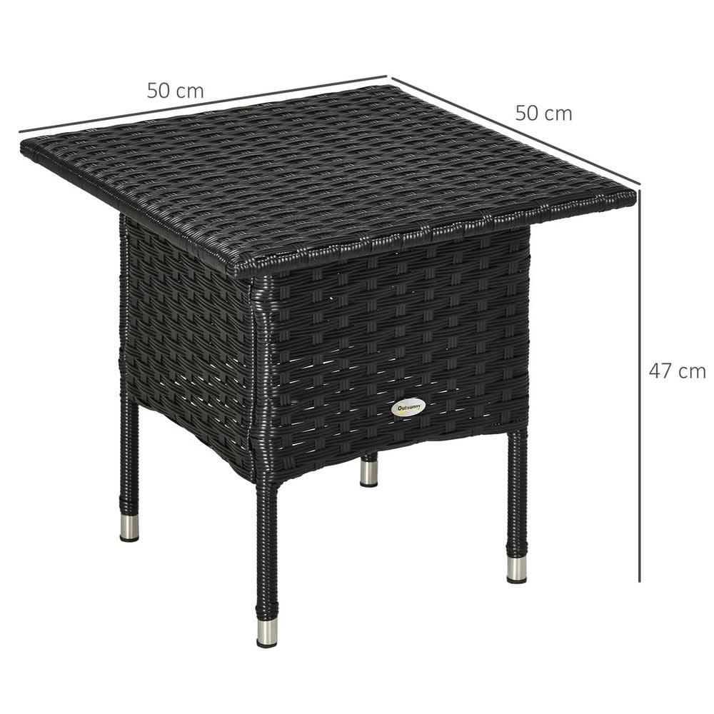 PE Rattan Outdoor Coffee Table, Rattan Side Table for Patio, Garden, Black