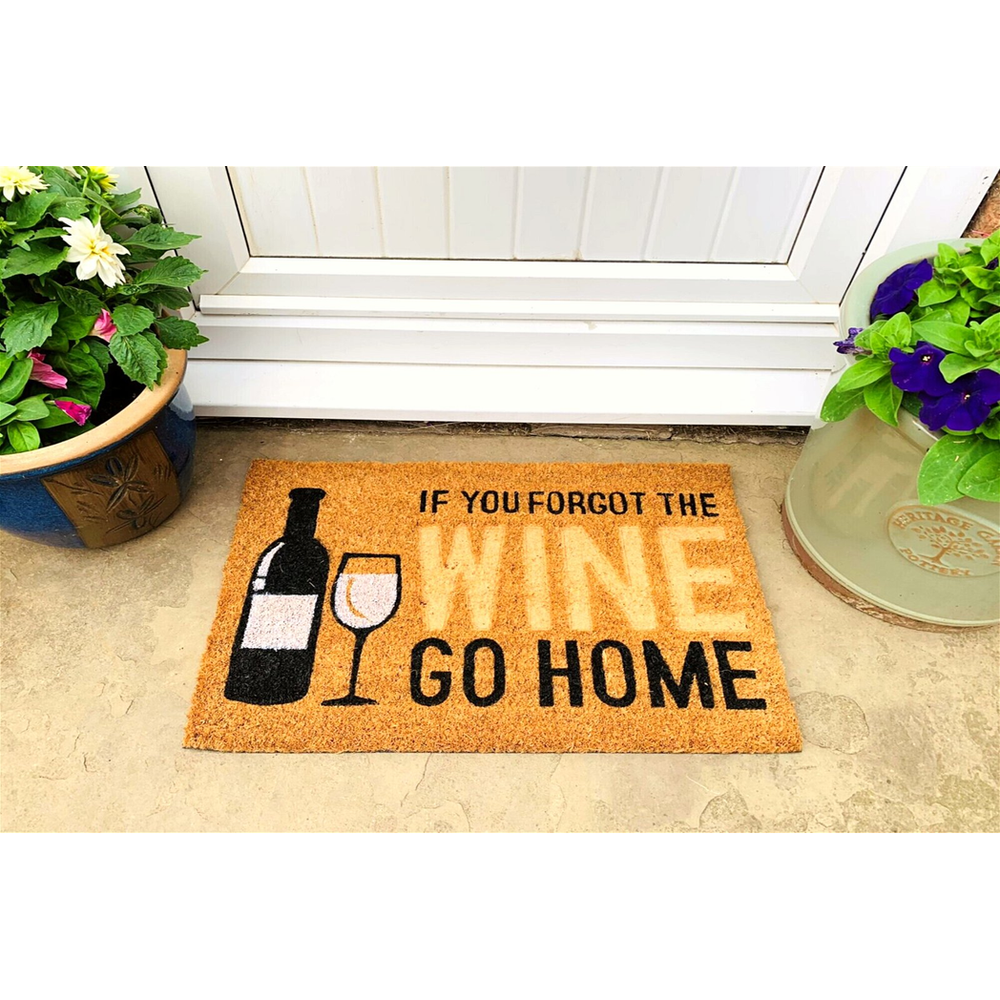 Coir Doormat with Wine Bottle & Glass