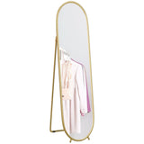 HOMCOM Oval Full Length Mirror with Metal Frame Hanging or Leaning Gold Tone