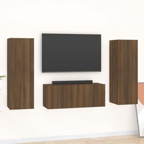 3 Piece TV Cabinet Set Smoked Oak Engineered Wood