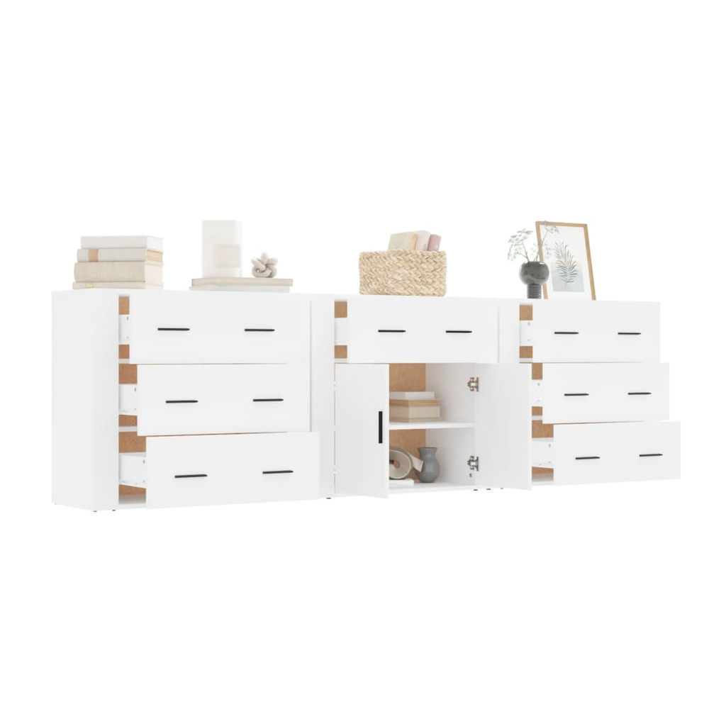 Sideboards 3 pcs White Engineered Wood